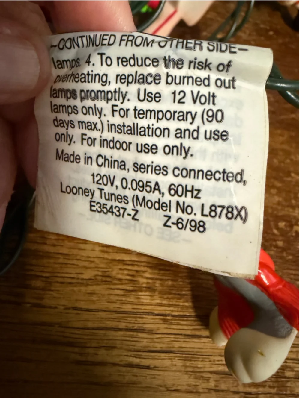 Vintage 1998 Looney Tunes Christmas Lights 10 Character 9 Ft String WORKS L878X